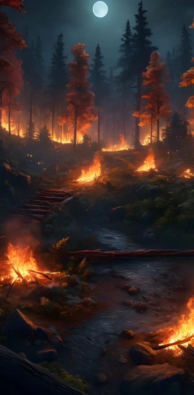 a fire in a forest