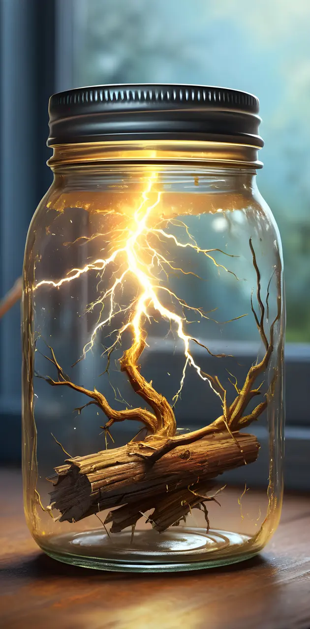 a glass jar with a lightening inside