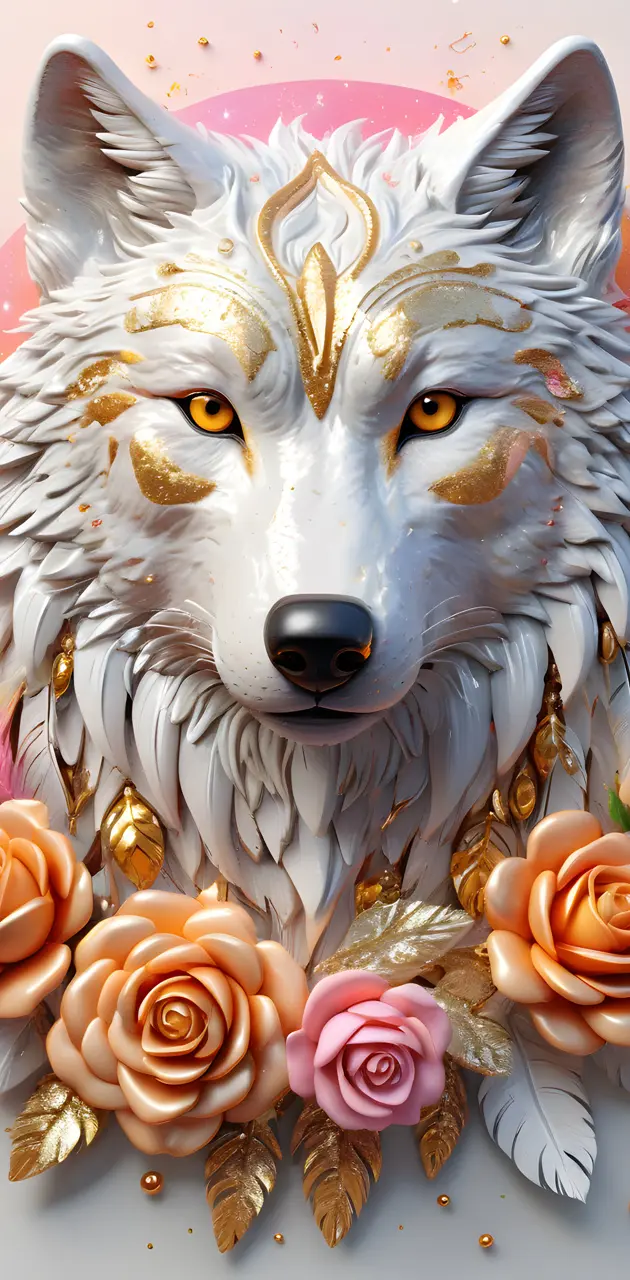 a wolf with a crown of roses