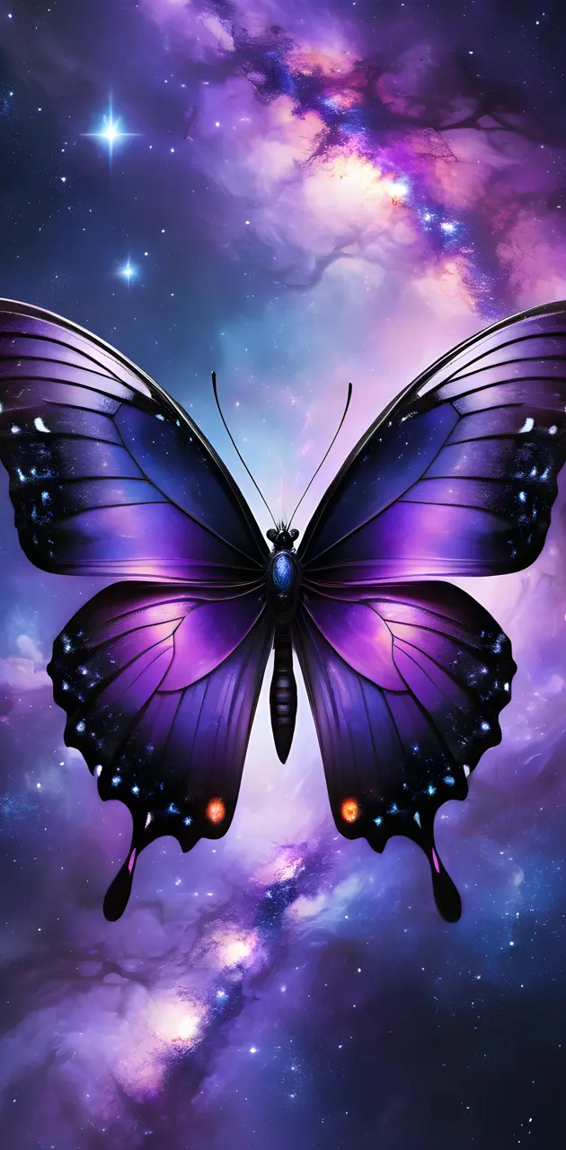 a purple butterfly with a star in the background