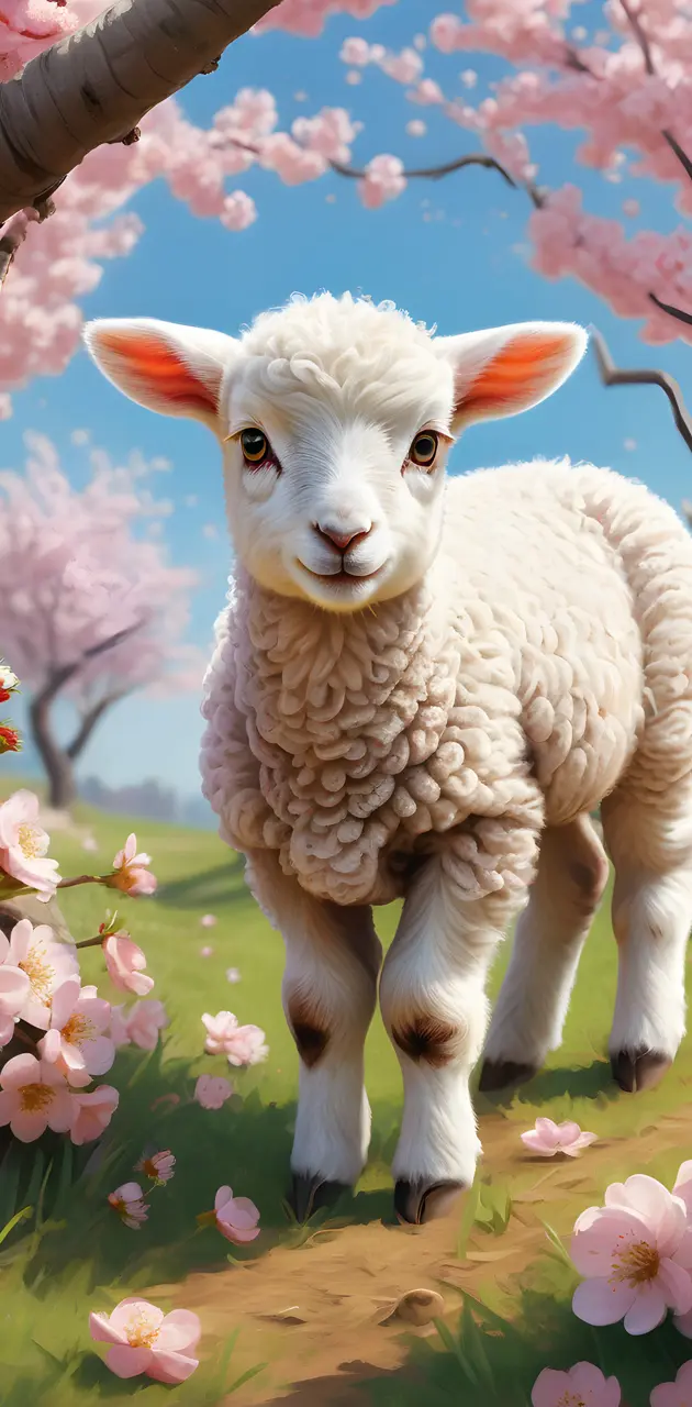 a white goat standing in a field of flowers