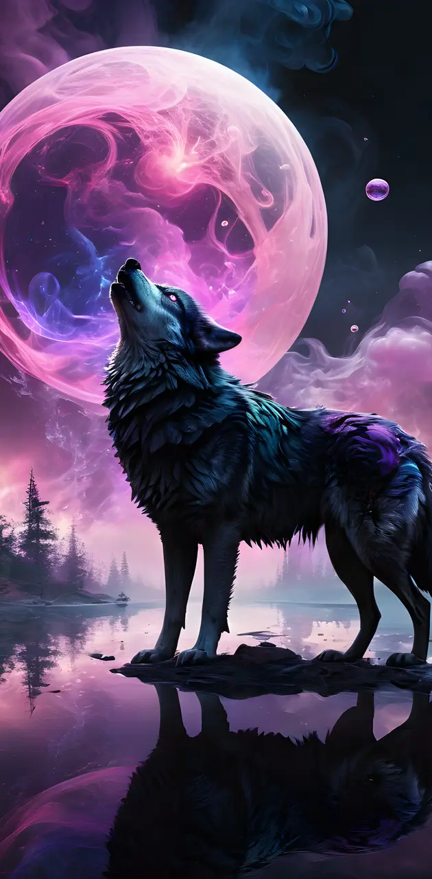 a wolf howling at the moon
