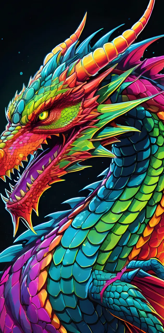 a colorful dragon with a black background