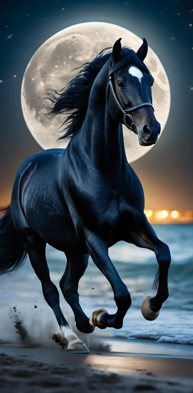 full moon horse on beach