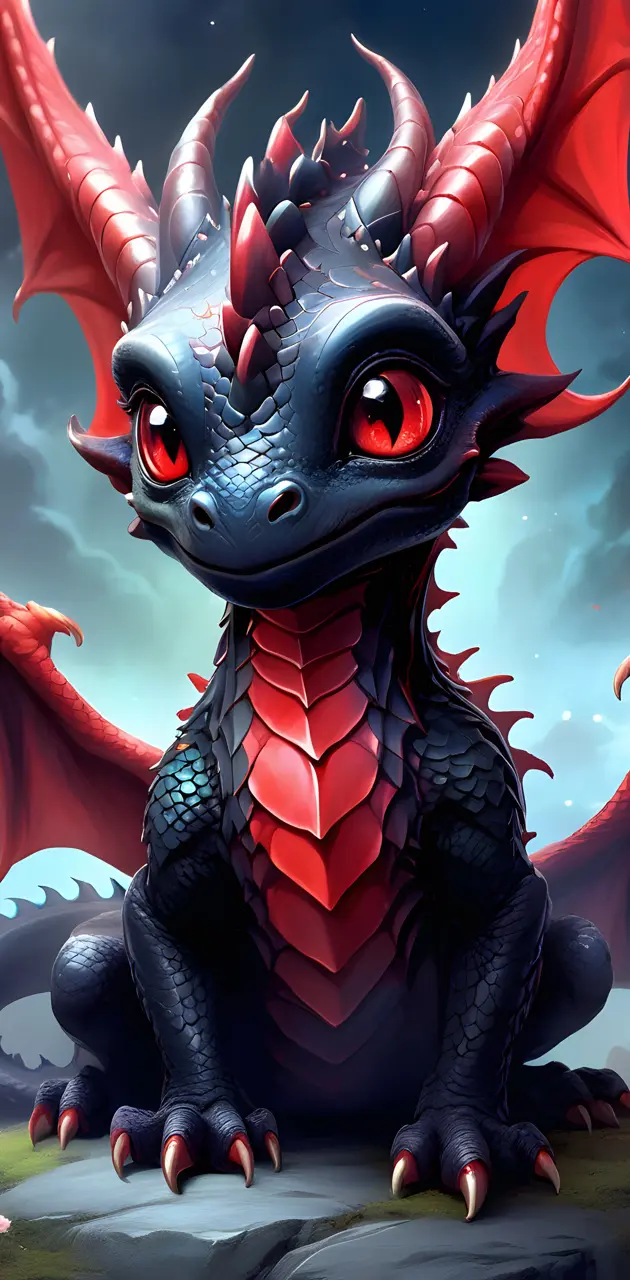 Black red baby dragon
