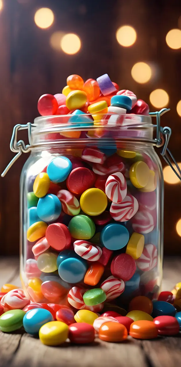 a glass jar with candy in it