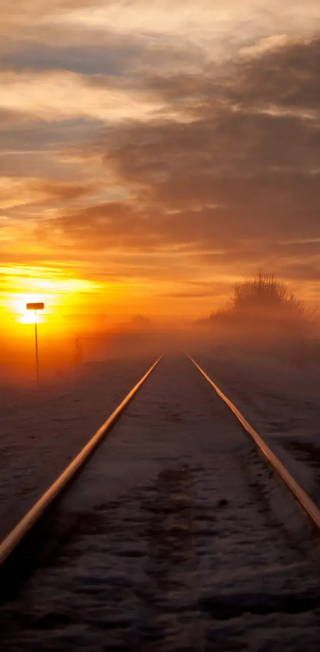 Railroad with Sunset