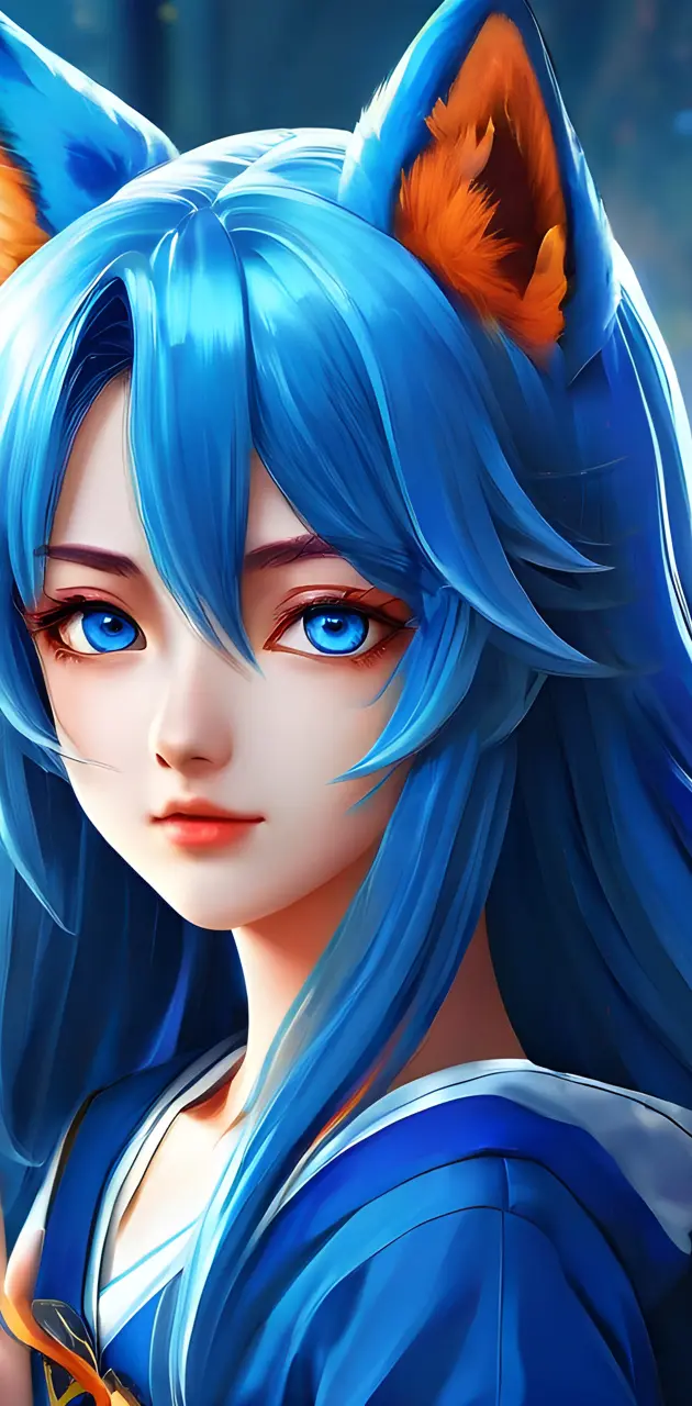 blue kitsune girl