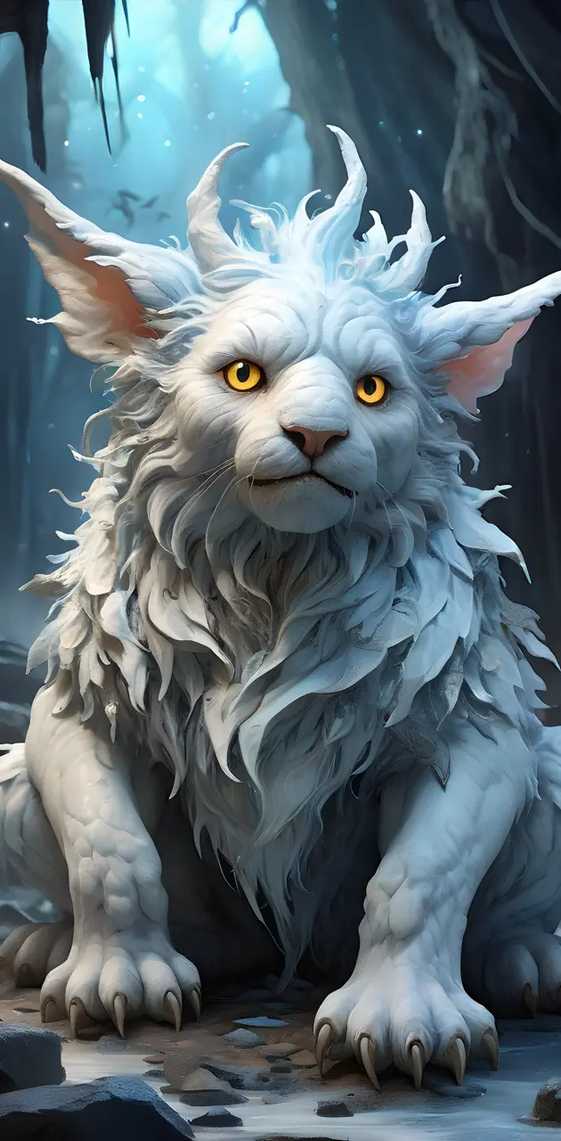 a white cat with horns