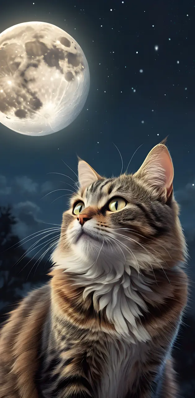 A intelectual Cat 
looking at the moon