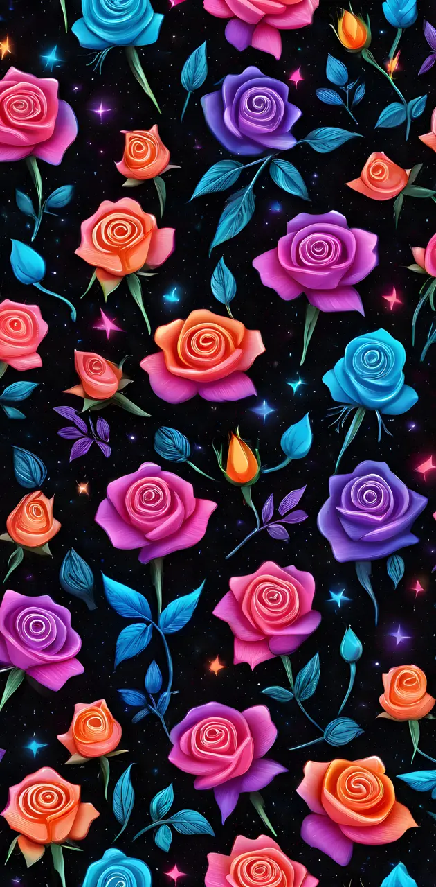 neon rose floral background pattern