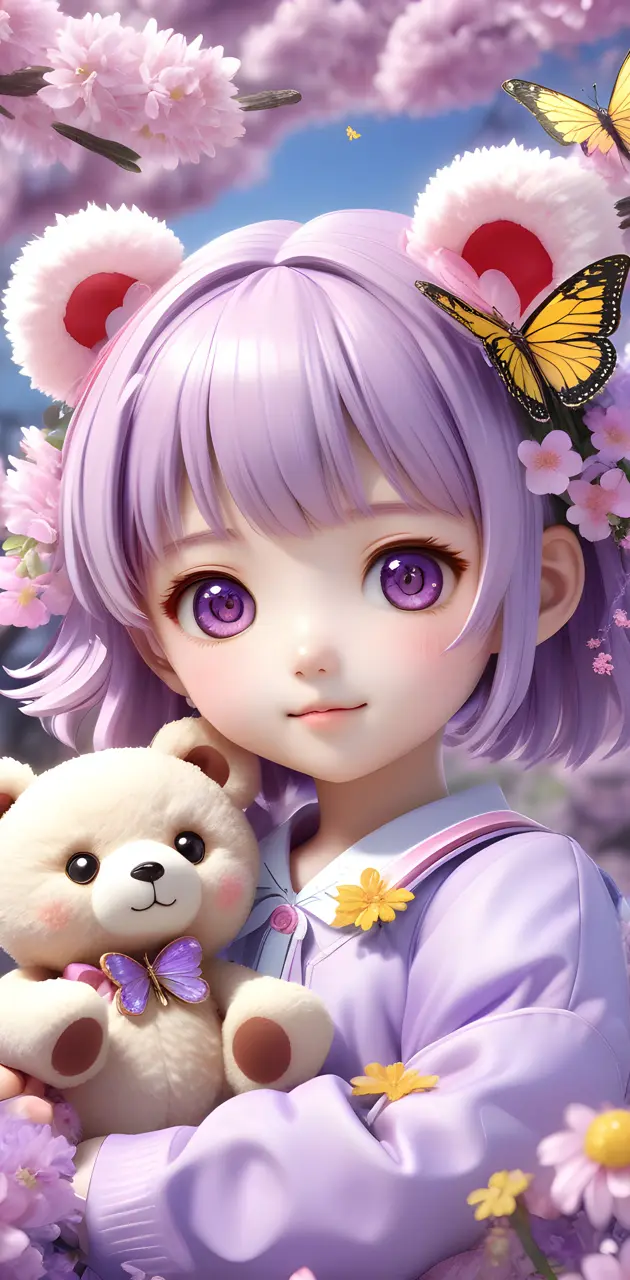 A cute girl holding a teddy bear