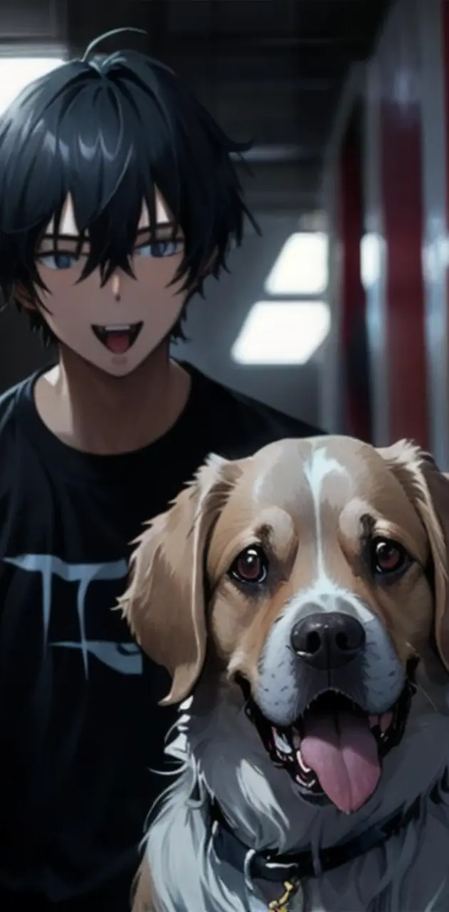 Anime guy with dog