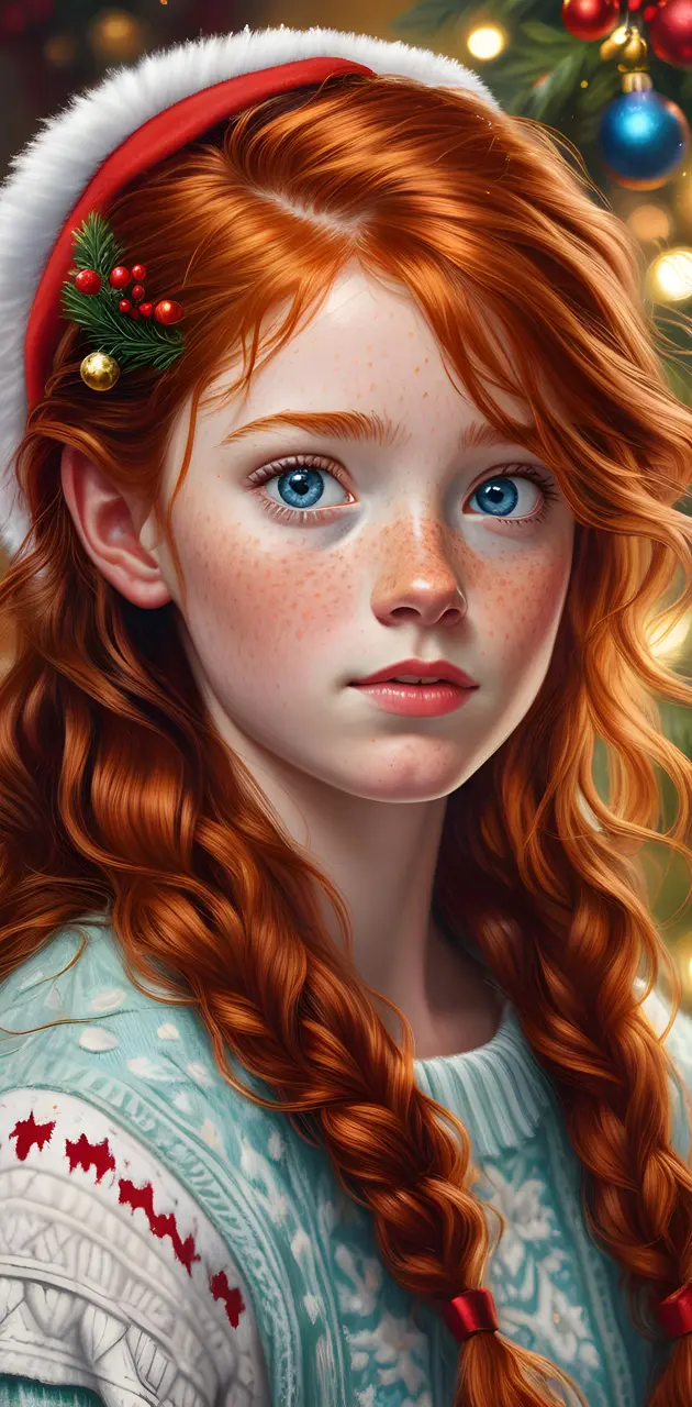 Oil Painting - Red Haired Girl - Christmas