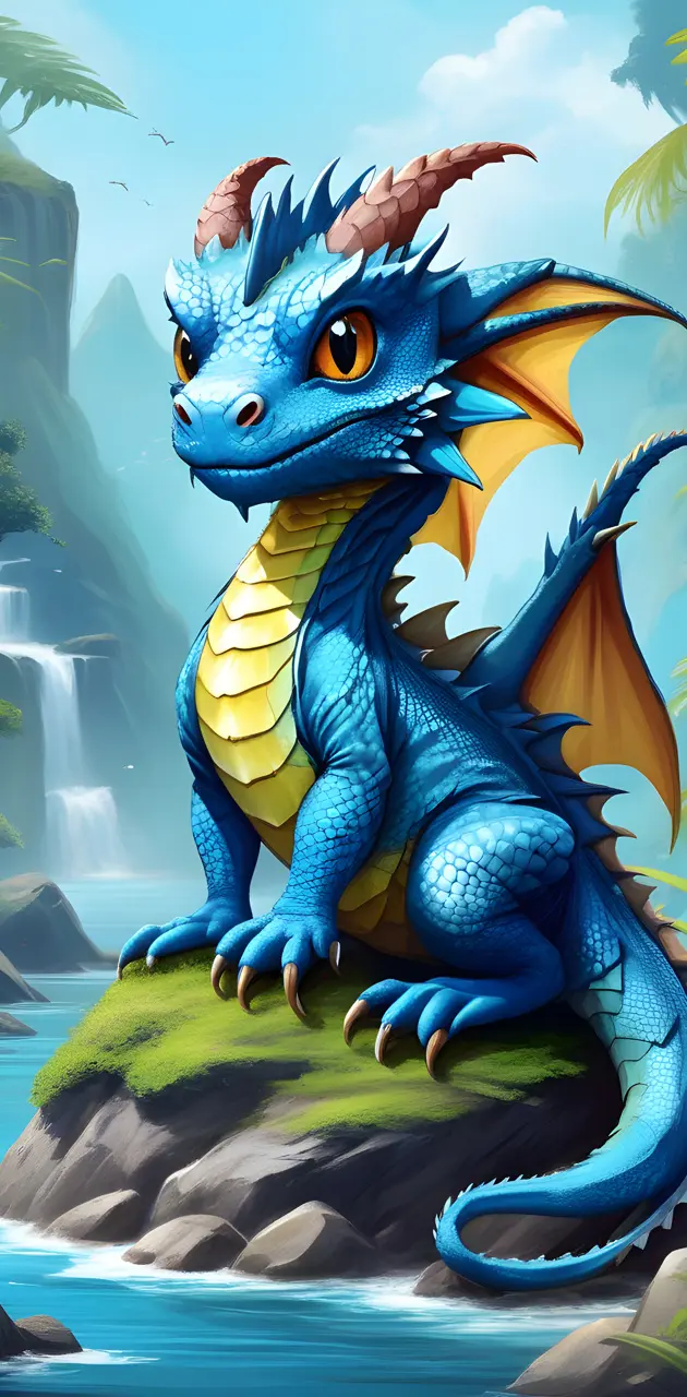 Proud dragon sitting on a rock