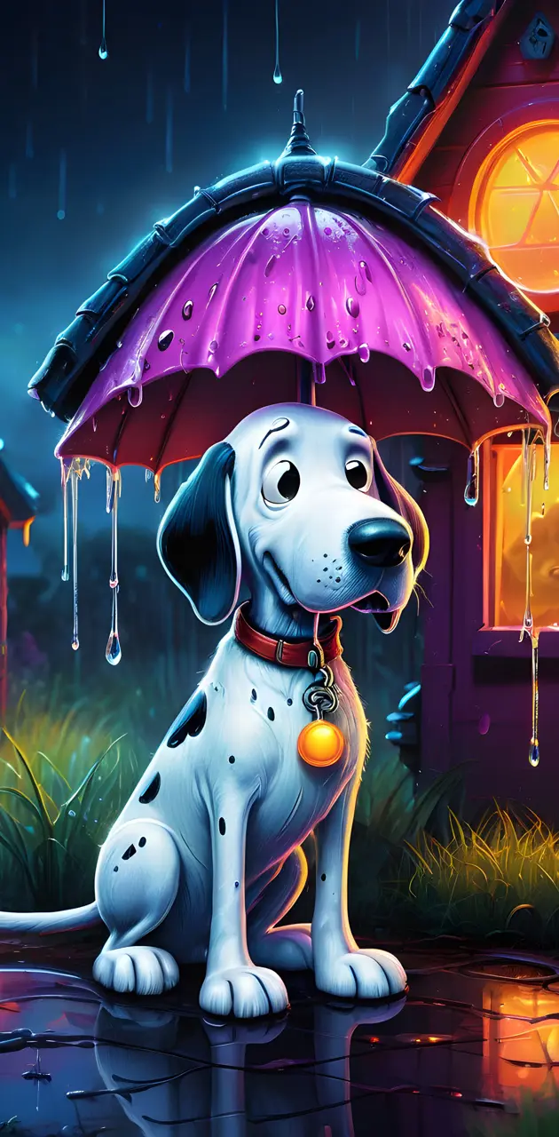 a dog statue with an umbrella