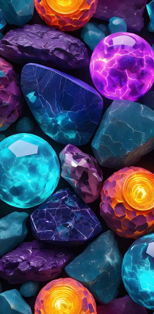 Fluorescent Multicolored Stones Glowing Under UV Light