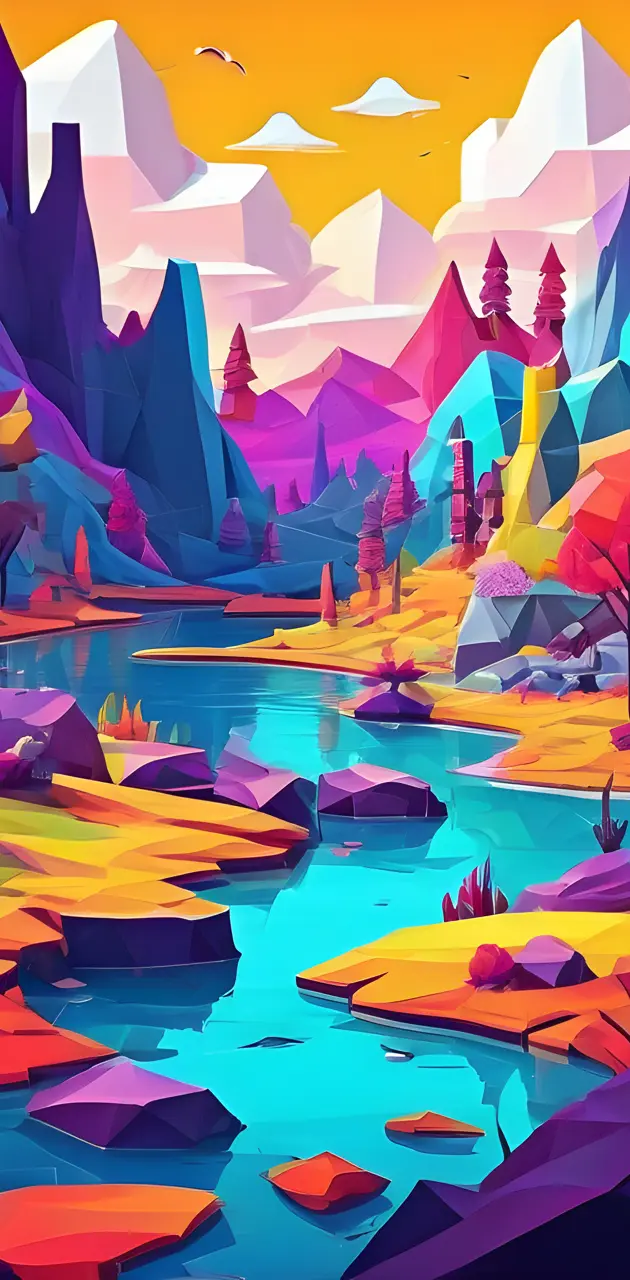 River and Mountains Art