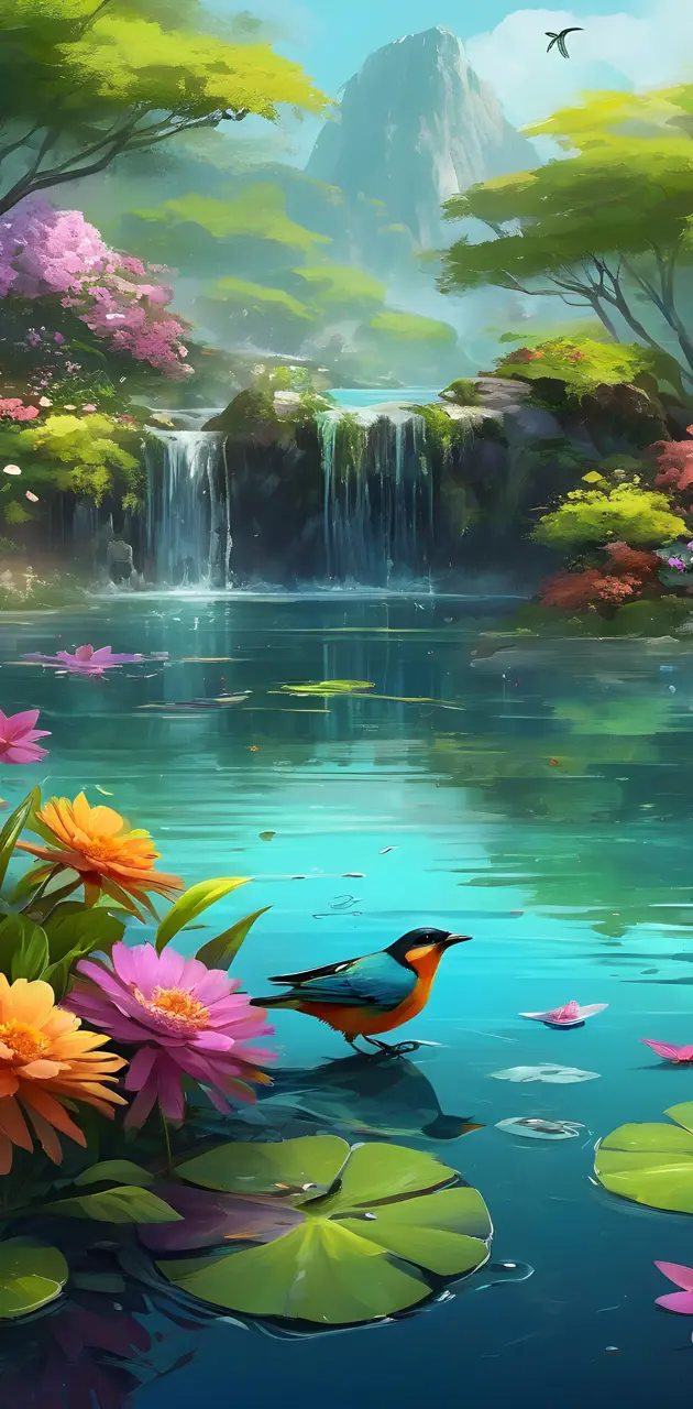 nature With flowers and Bird