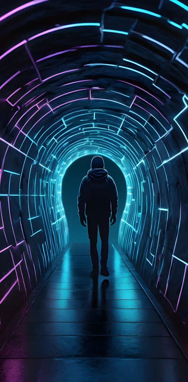 a person walking down a tunnel