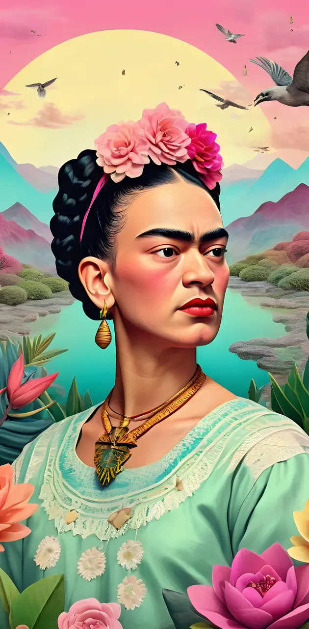 Frida Kahlo Pastel Colored Fantasy Portrait