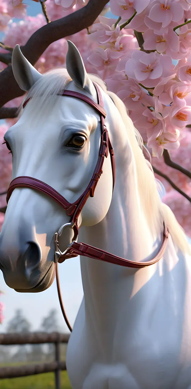 a statue of a horse with pink flowers on its head