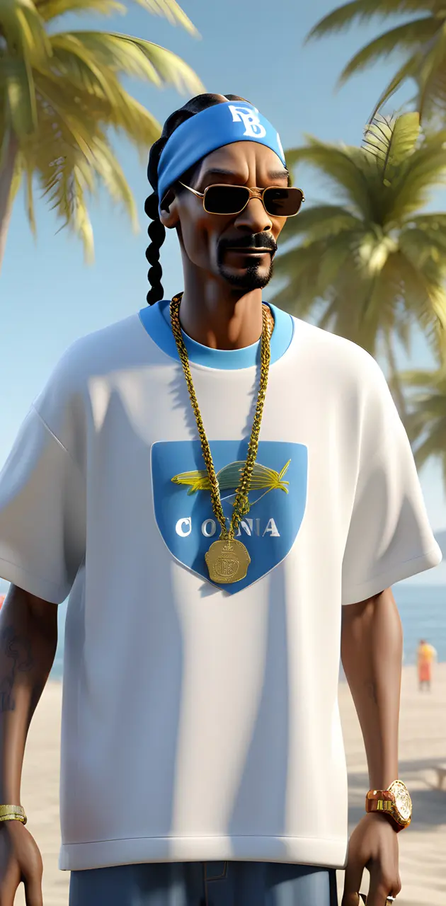 Snoop Dogg, blue and white shorts set, braids