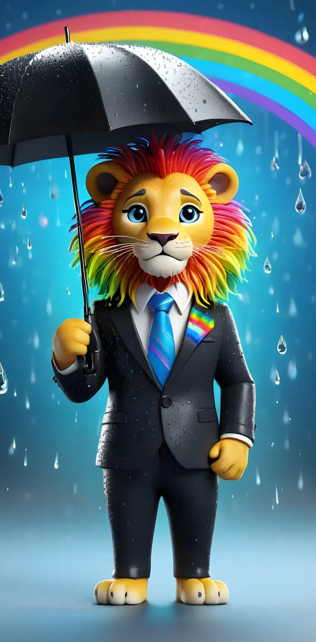 a lion with a suit and umbrella