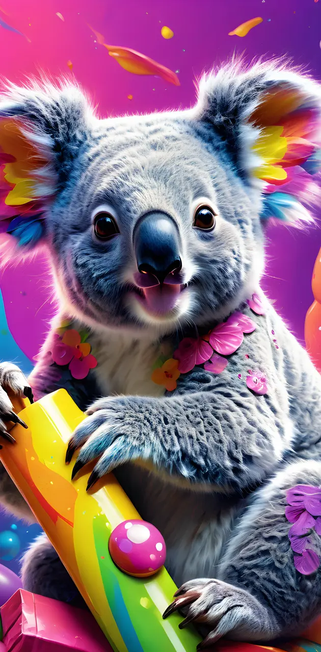 a koala bear holding a toy