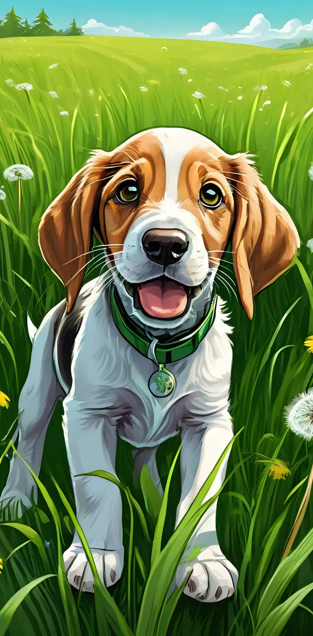a dog in a field of flowers