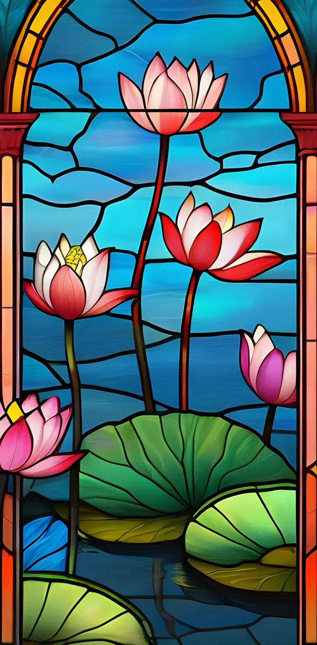 lotus, colourful, stained, glass