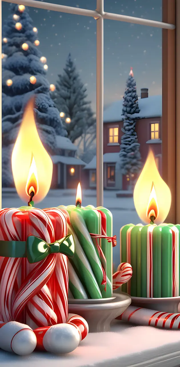 Candy Cane Christmas Candle and Window View