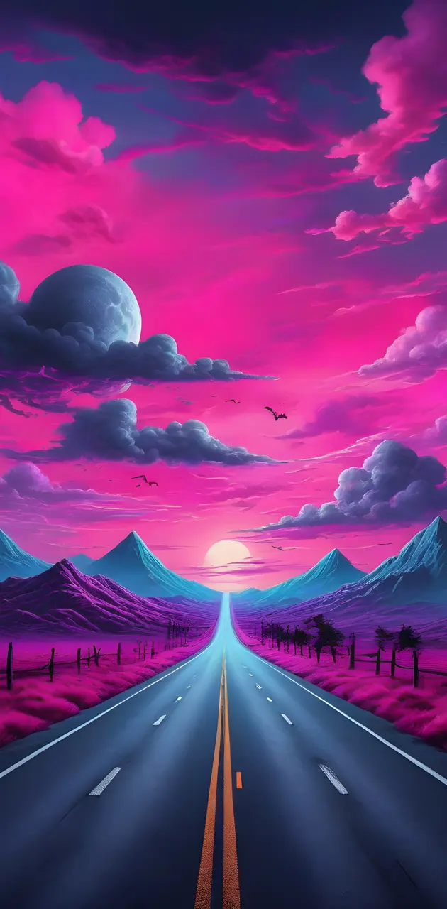 a road with mountains and clouds