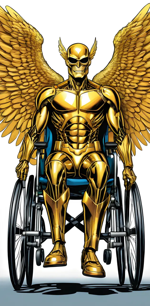 golden guy with wings in a wheelchair