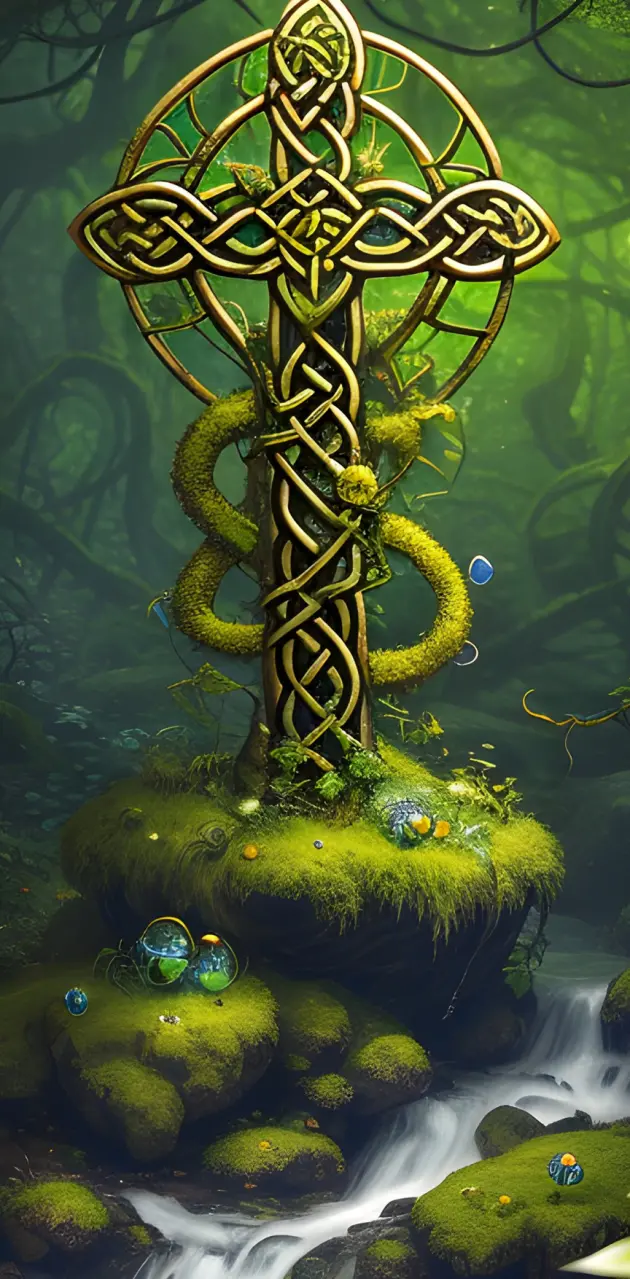 Celtic knot cross moss
