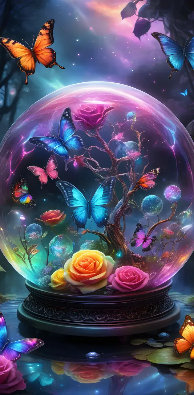 crystal ball with beautiful butterfly's