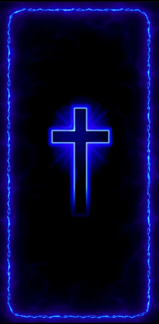 blue neon cross 
