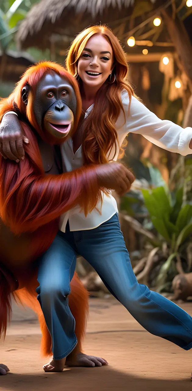 Lindsey Lohan dancing with Orangutans