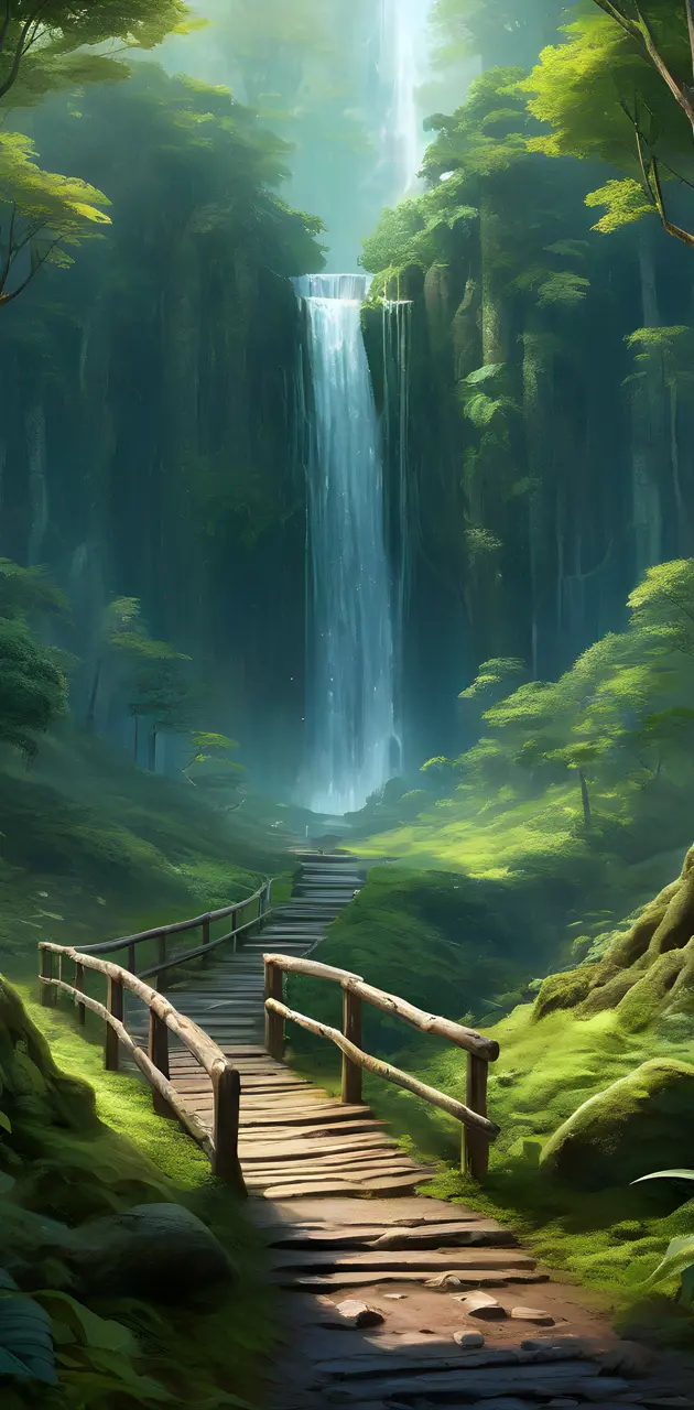 waterfall forest path