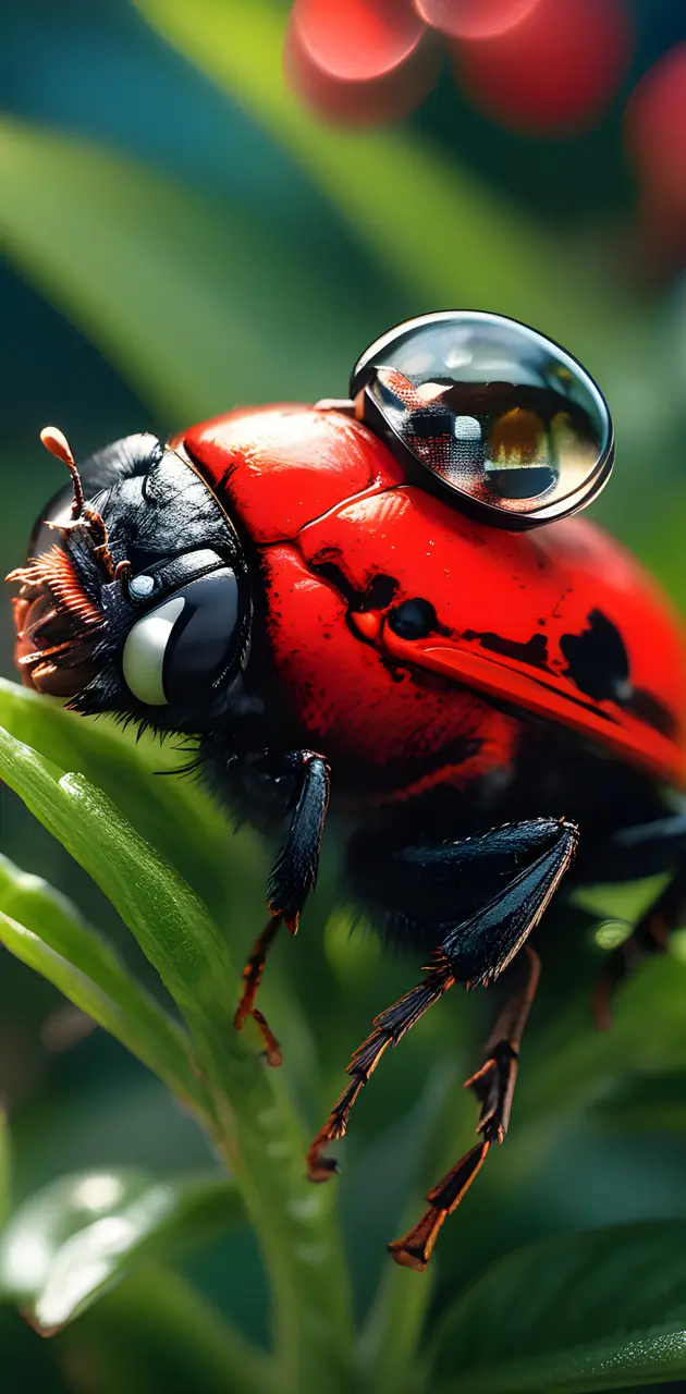 a red and black bug on a leaf