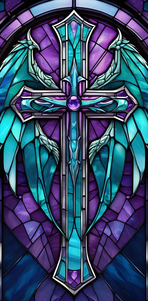 awesome dragon wings and cross in stained glass