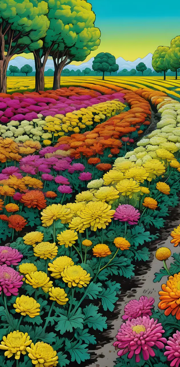 pop art, chrysanthemum field