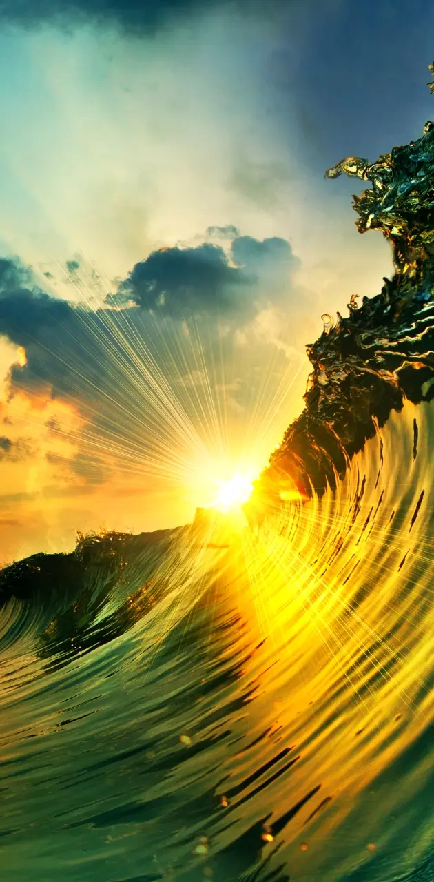 sunset over a wave