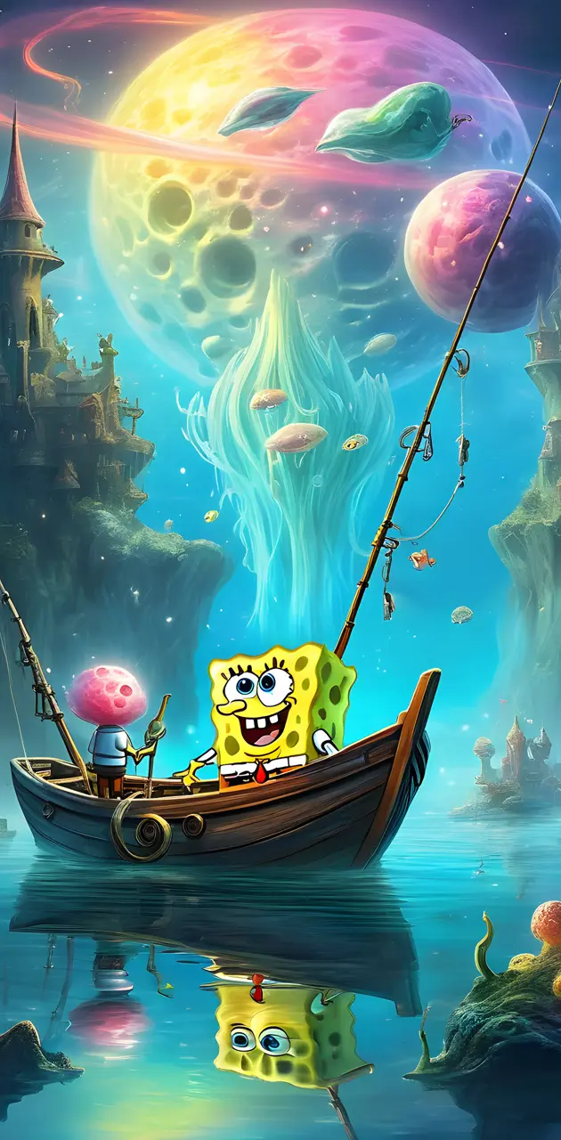 spongebob, fishing, boat