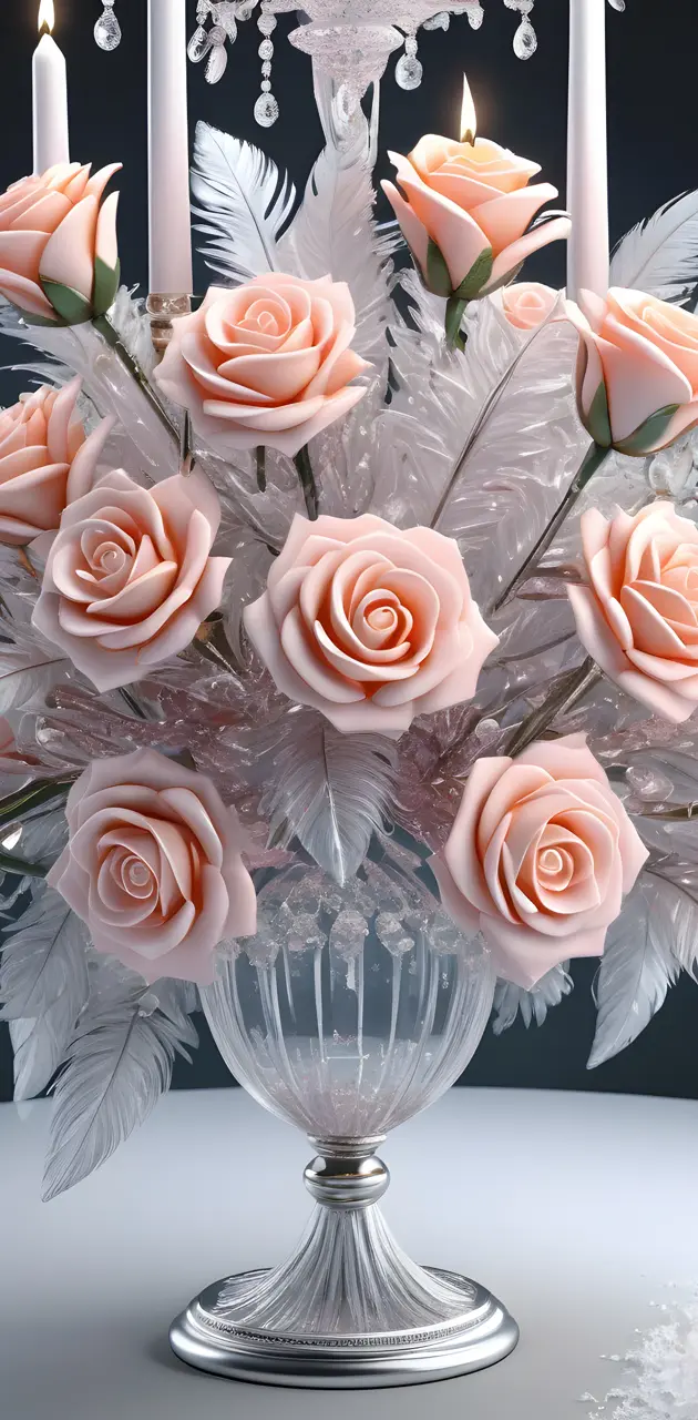 a vase with pink roses
