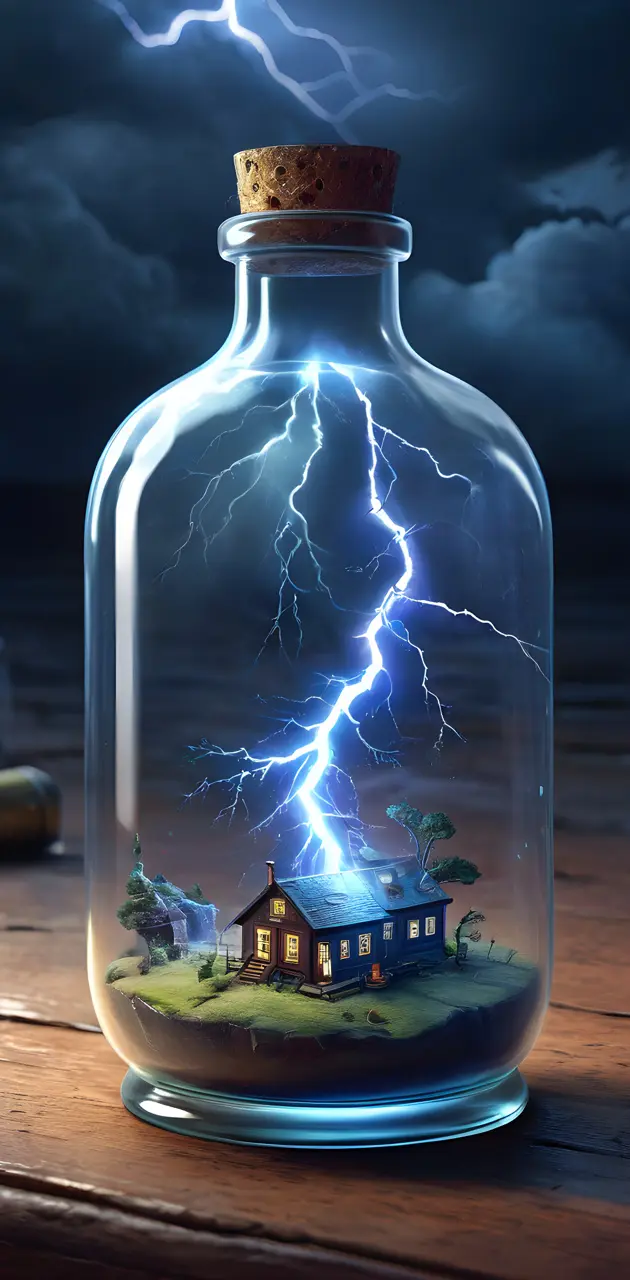 a glass bottle with a house inside