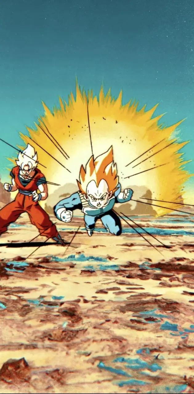 Vegeta y Goku luchando