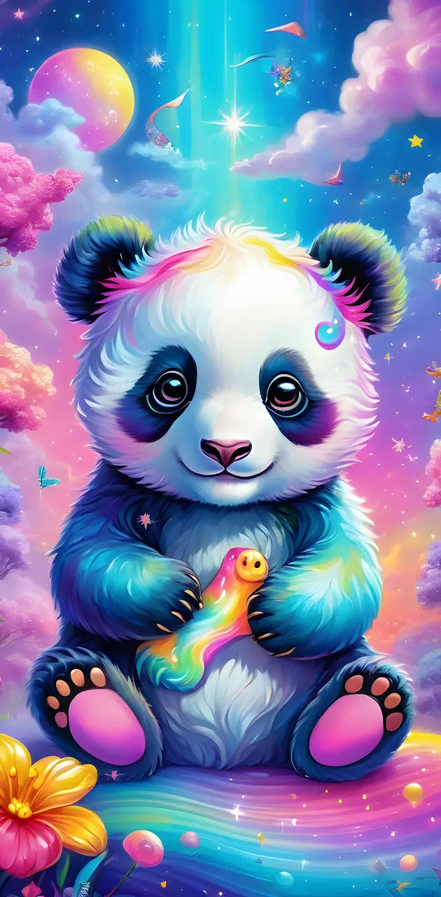 Lisa Frank style baby Panda bear