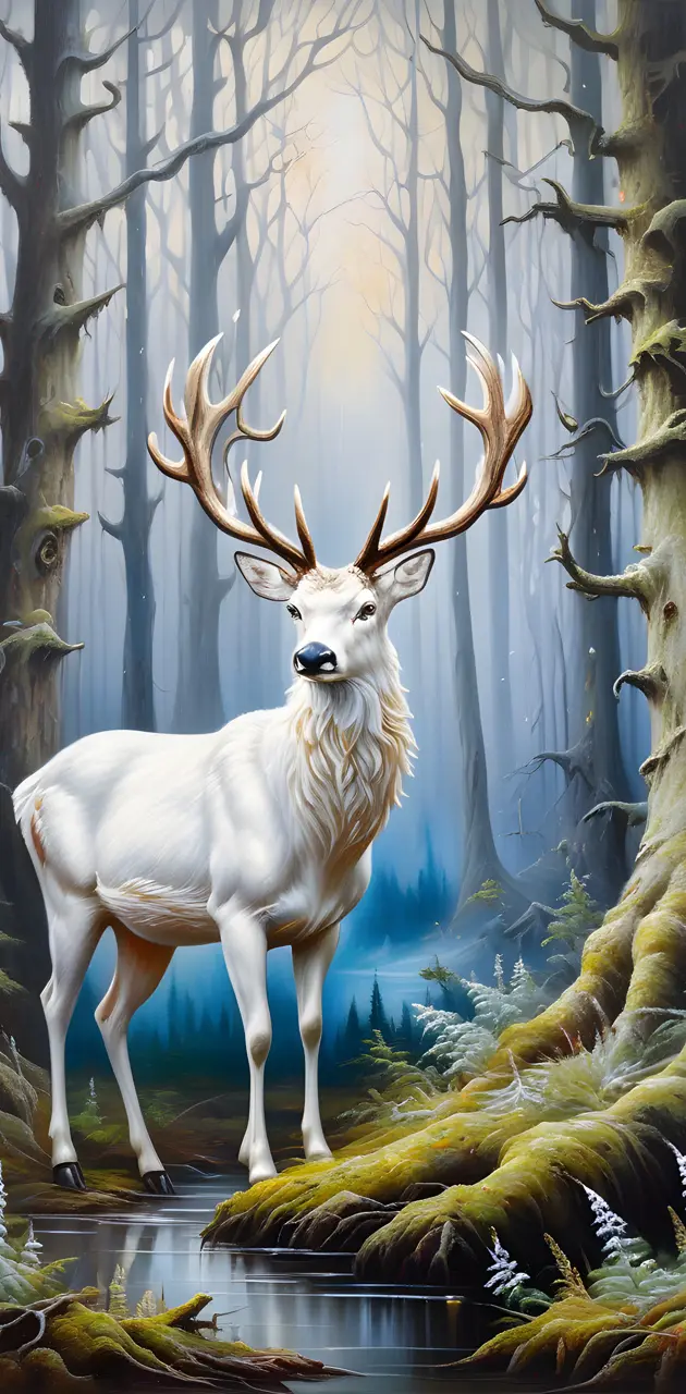 white stag in the woods