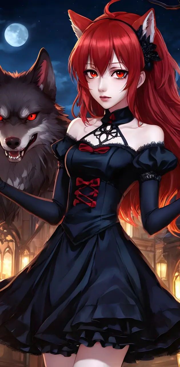 Wolf Lady in Red